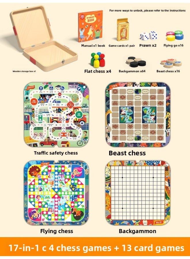 Wooden Checkers, Flying Chess, Backgammon, 50-in-1 Multifunctional Board Game, Kidsren's Birthday Gift Toy